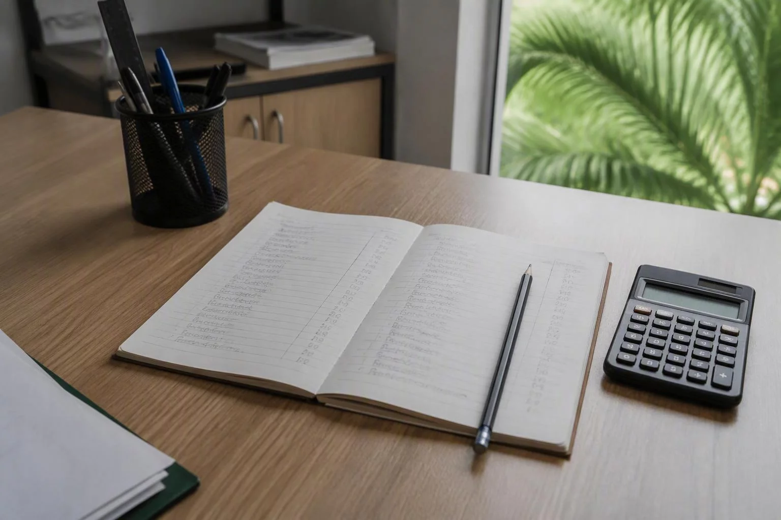 Caderno com a lista de arquivos e o peso de cada um